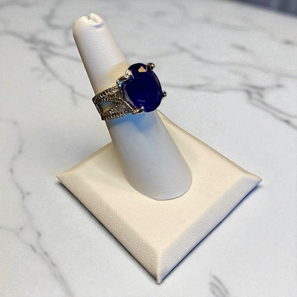 Elegant Oval-Cut Blue Rhinestone Silver Plated Ring Size 6.25 -181